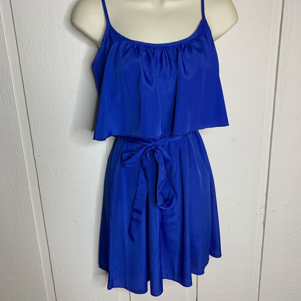 My Michele Top Cobalt Blue Ruffled Sleeveless Blouse Summertime Cute